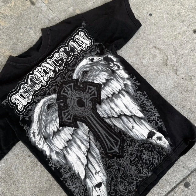 Klassisches Y2K Gothic Style T-Shirt Print Oversized T-Shirt High Street Shirts Gothic Rundhals Baumwoll-Tops Neue Herren Damen T-Shirts