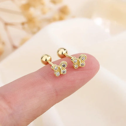 Korean Fashion Pink Zirconic Bear Screw Earrings For Women Girls Cute Animal Cartilage Helix Tragus Ear Piercing Jewelry Gift