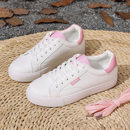 White Shoes Women's Spring Autumn Flat Bottom Leather Sneakers Casual Lace Up Students College Style Board Shoes Female