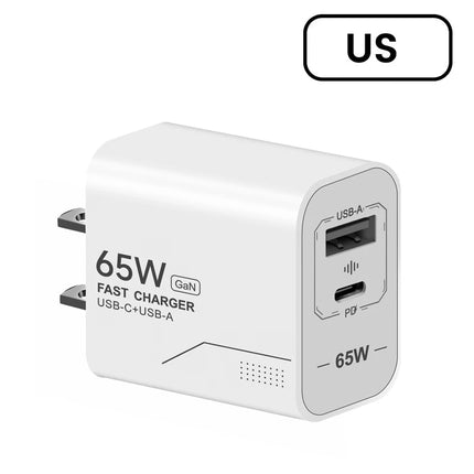 65W GaN USB-C Charger 2-Port Fast Charging Phone Charger Power Adapter For iPhone Samsung Xiaomi USB-C EU/US Plug - product i