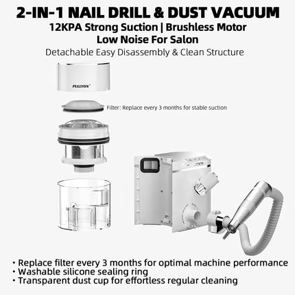 Professional 2 in 1 Nail Drill and Dust Collector 240W Brushless 35000RPM 12KPa Vacuum E-file for Professional Salon Use