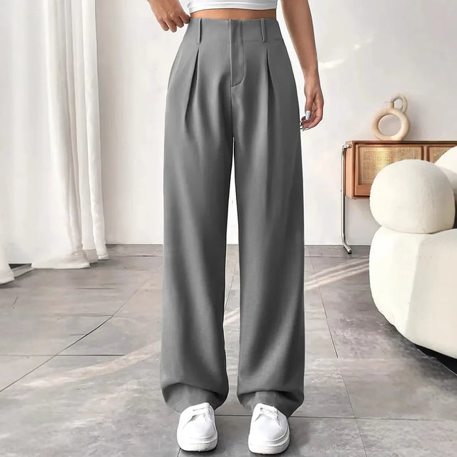 Drapierte High-Waist-Hose mit weitem Bein, bürotauglich, lässig, Anzughose, vielseitig, Frühling, Herbst