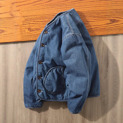 2025 Man Denim Jacket Autumn Winter Fashion V-neck Long Sleeve Male Cargo Coat Single-breasted Pocket Versatile Men Outerwear