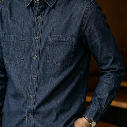2026 Spring Summer New Men Light Business Denim Shirt, Elegant Italian Style Button Down Casual Commute Formal Wear Top