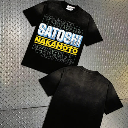 High Street Retro Hip-Hop Satoshi Nakamoto T Shirt Men Women Classic Letter Print Wash loose Casual plus size Short-Sleeve Tees