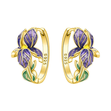 Orstarry Original 925 Sterling Silver Blue Iris Flower Earrings Women Hoop Earring Anniversary Jewelry Trendy Gifts