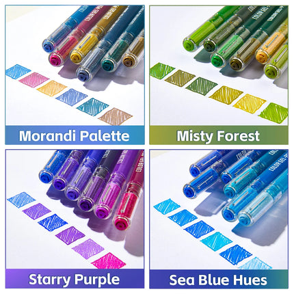 6 Glittering Journal Pens - Vibrant Colors, Perfect for Journaling, Marking, Drawing, Coloring, Writing Greeting Cards, and Holi