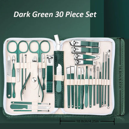30pcs Luxury Travel Nail Clipper Set Professional Manicure Care Tools Cuticle Nippers Ear Spoons, Nail File Christmas Gift