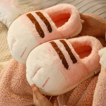 Warm Slip-on House Shoes 3D Cat Paw Plush Slippers Furry Paw Couple Slippers Anti Slip Flat Thermal Slippers for Indoor Bedroom