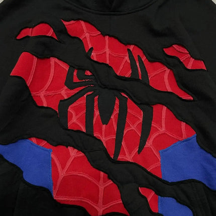 American Retro Spider Patchwork Print Hoodies Fashion Oversized Loose Full Zipper Hoodie Men Jacket Gothic Y2k Street Sweatshirt