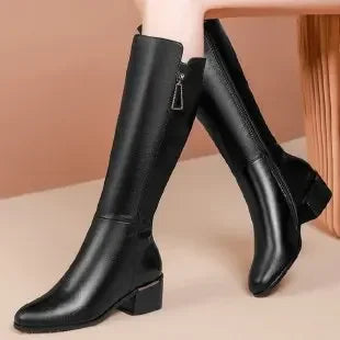 2024 New Women Boots Zipper Thick High Heels Simple Fashion Thick High Heels Autumn Winter Woman Boots Knee High Botas