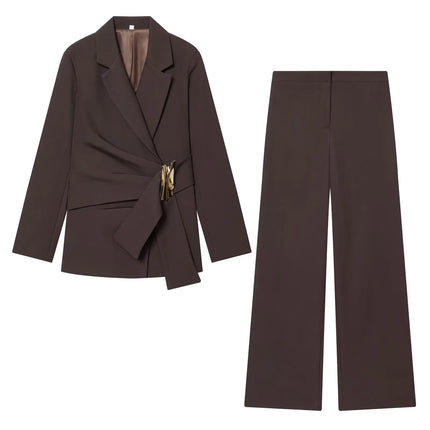 KONDALA Office Lady Chic White Women Blazer Suit Solid Long Sleeve Blazer Long Zipper Pants Fashion 2026 Spring Summer Suit