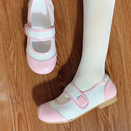 Small cute round toe flat sole single shoe with color matching breathable low heel simple comfortable women's shoes