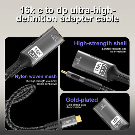 16K USB C To Displayport 2.1 Extension Cable HDR 8K@120Hz 4K@240Hz Type C To DP Forthunderbolt 3/4/5 Macbook Pro Ipad PC TV