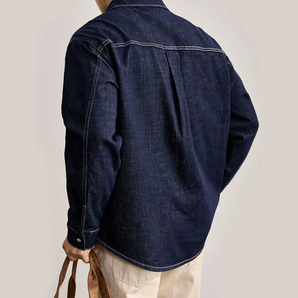 Men American Vintage Fashion Loose Casual Long Sleeve Denim Shirts Male Streetwear Plus Size Cargo Jeans Shirt Clothes