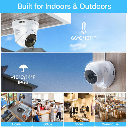 ZOSI 4K PoE Security Cameras with Ethernet Cables 8MP Weatherproof Outdoor Add-on Bullet/Dome Camera Only Work with ZOSI PoE NVR