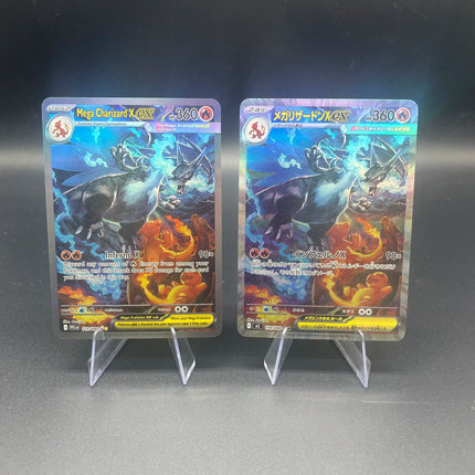 1PCS DIY Self-made PTCG Mega Charizard X Japanese Version And English Version Refractive Color Flash Game Collection Card