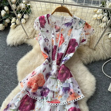 Long Dress Women Cake Dresses A Line Vestidos Y2k Streetwear Ruffles High Waist Elegant Splice Party Night Work Print Floral