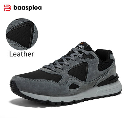 Baasploa Men Casual Walking Shoes Leather Upper Fashion Sneakers Comfort Daily Wear Lifestyle Footwear Classic Sport Shoes