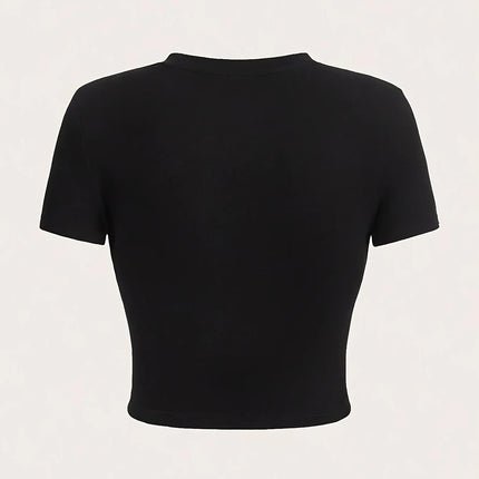 2000s 90s Girls Letter Print Graphic Cropped Short Sleeve Crew Neck Casual Crop Top for Spring & Summer Women's Clothing T-shirt