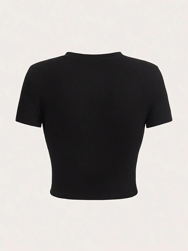 2000er 90er Mädchen Buchstaben-Print Grafik Kurzarm Rundhals Casual Crop Top für Frühling & Sommer Damenbekleidung T-Shirt