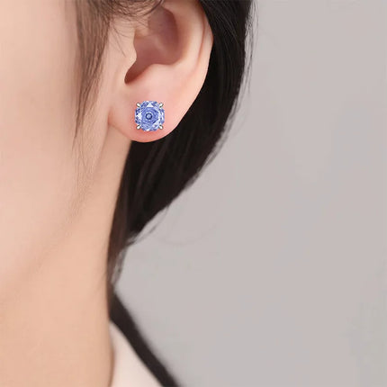 925 Sterling Silver Stylish Octagon Crystal Zircon Millennium Rose Cut Earrings Birthday Anniversary Wedding Party Gift