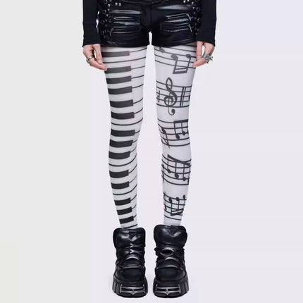 Spring Women's Notes Print Harajuku Style Stockings Y2K Vintage Piano Keys Elements Fashion Pantyhose Cool Girls Accessories