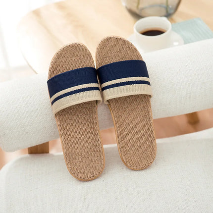 Summer Linen Slippers Non-Slip Breathable Shoes Universal Open-Toe Home Sandals For All Seasons