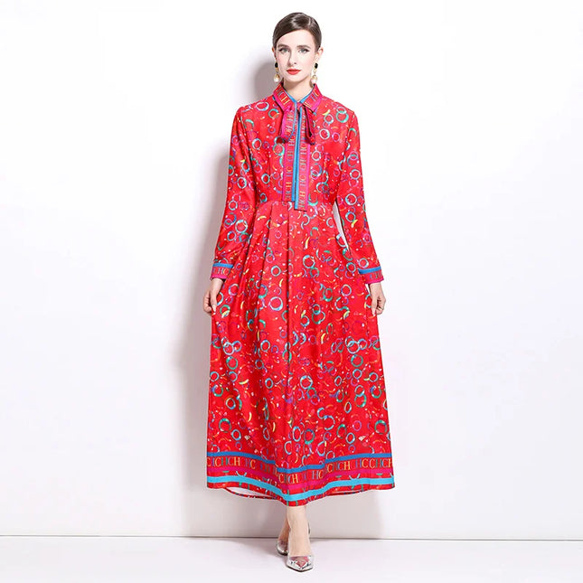Hochwertiger Fashion-Print Eleganter, vielseitiger Damenkleid für Sommer und Herbst Polo Einreihiger Schnür-Bleistiftrock