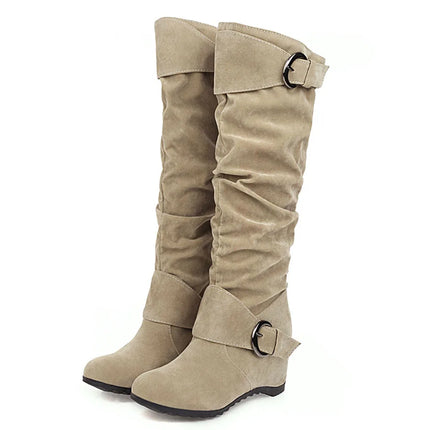 Big size 43 High Quality Wasteland Vintage Brown Maillard style Boots Retro Black Height increased Shoes Women Knee High Boots