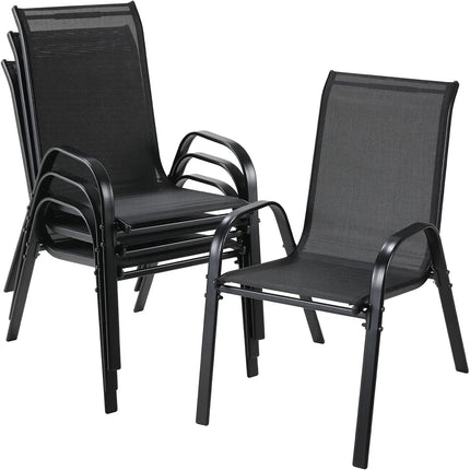 4PCS Garden Chairs Steel-iron+Teslin Fabric Folding High Back Balcony Chair Camping Chair Outdoor Seating Group Load 150kg Black