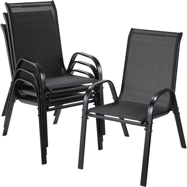 4PCS Garden Chairs Steel-iron+Teslin Fabric Folding High Back Balcony Chair Camping Chair Outdoor Seating Group Load 150kg Black