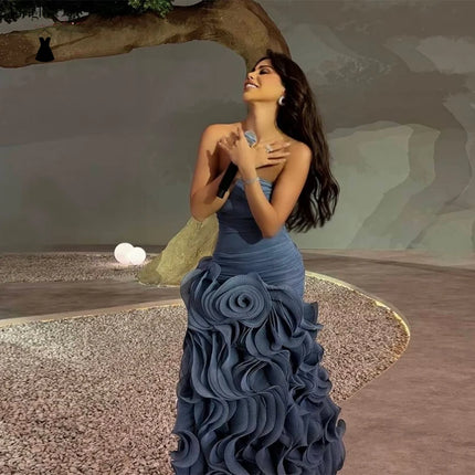 Inright Customized Charming Luxury Strapless Backless Dresses A-line Pleat Ruched Evening Dresses Floor-Length Dresses Wedding