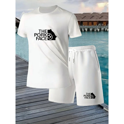 Men'S New Summer Collection2026Short-Sleeved Top Set，Quick-Drying And BreathableThe Pork Face+Pig Head Print Suit