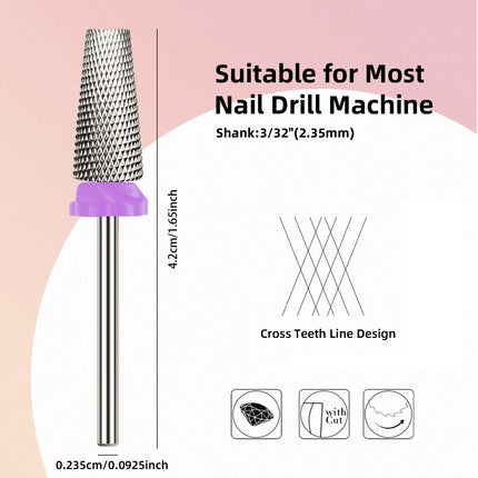 NotNoot 1pc Nail Drill Bit Carbide Cross Tapered Nail Bits 3/32" Nail Drill Accessories Manicure Gel Polish Removal Tool - XF