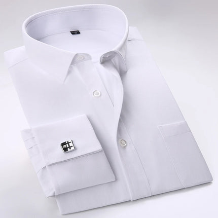 Men's Spread Collar French Cuff Dress Shirt Long Sleeve Formal Business Buttons Male Wedding Shirts Regular Fit Cufflinks Shirt