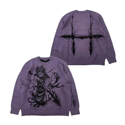 Heavyweight Anime Character Y2K Style Oversized Knitted Sweater Couple Loose Autumn Winter Overhead Knitted Pullover