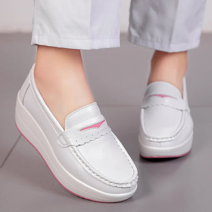 STRONGSHEN Women Platform Wedges Casual Shoes Loafers Soft Nurse Work Shoes Breathable Comfortable Non-slip White Nursing Shoes