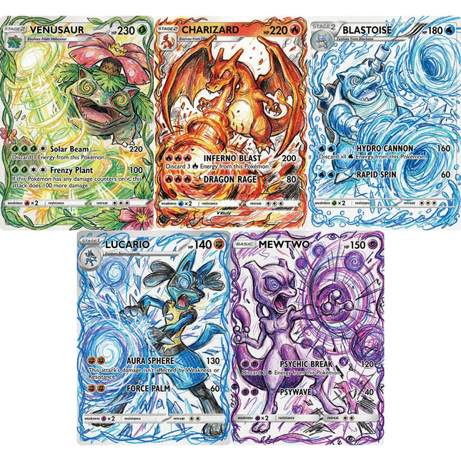 Pokemon Karten Abstrakt Impact-Stil Glurak Turtok Bisaflor Mewtu Lucario Holo PTCG Sammelkarten Pokemon Geschenk