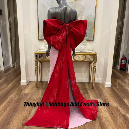 Thinyfull Arab Mermaid Prom Dresses ﻿Strapless Sleeveless Satin Evening Gowns Formal Dress with Bow robes de soirée Customized