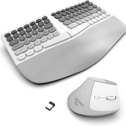 Jomaa Ergonomic Split Keyboard And Mouse Creamy Wireless Keyboard Silent Mice Set With Wrist Rest For Laptop, Pc - product im