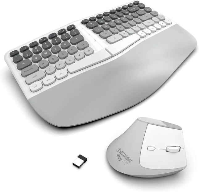 Jomaa Ergonomic Split Keyboard And Mouse Creamy Wireless Keyboard Silent Mice Set With Wrist Rest For Laptop, Pc - product im