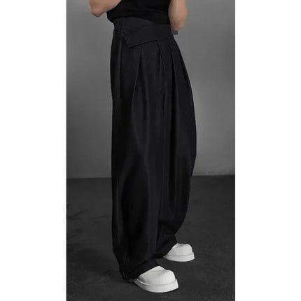 Men's Avant-Garde High Waist Wide Leg Trousers Pleated Drapey Fabric Casual Loose Fit Pants
