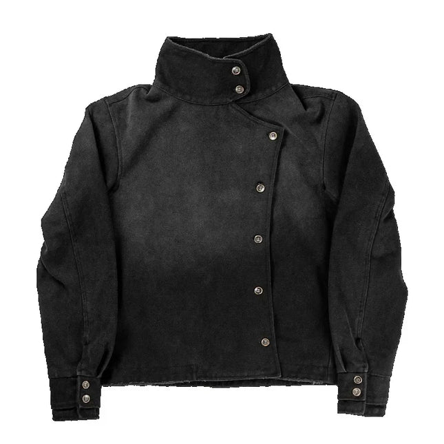 Chaqueta de esgrima blanca Y2K, estilo retro, cuello alto, informal, de mezclilla, a la moda, ropa de calle, hip hop, para hombres y mujeres