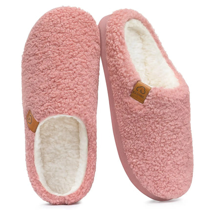 Shevalues Fur Lining Women's Slippers Curly Fleece House Shoes Fuzzy Comfy Warm Bedroom Slides Memory Foam Soft Sole Slippers