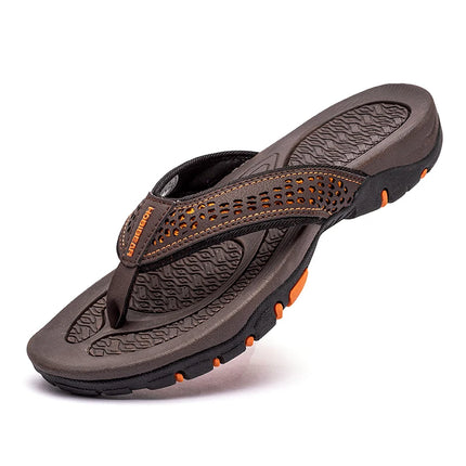 Jumpmore Summer Flip Flops Men Shoes Outdoor Fashion PU Leather Flat Shoes Beach Holiday Shoes Size 40-50