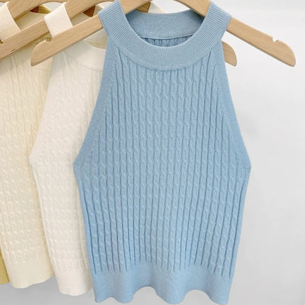 2026 Summer New Women's Knitted Halter Camisole Slim Fit Sleeveless Base Tank Tops Solid Color O-neck Outerwear Vests Crop Tops