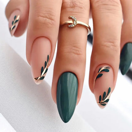 24pcs Almond False Nails Tips Summer Beach Colorful Nails Sets with Pearl Flower Design Press on Nails Art Wearable Fake Nail