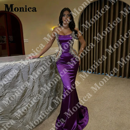MONICA Trendy Strapless Evening Dresses for Women Rhinestones Mermaid Cut-out Sleeveless Vestidos De Noche Customized Plus Size