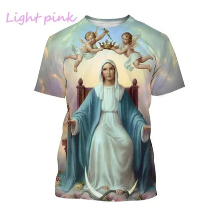 Virgin Mary T Shirt Goddess of Mercy 3D Print T-Shirt Christian Blessed Jesus God Tee Shirts Womens Clothing Unisex Short Sleeve